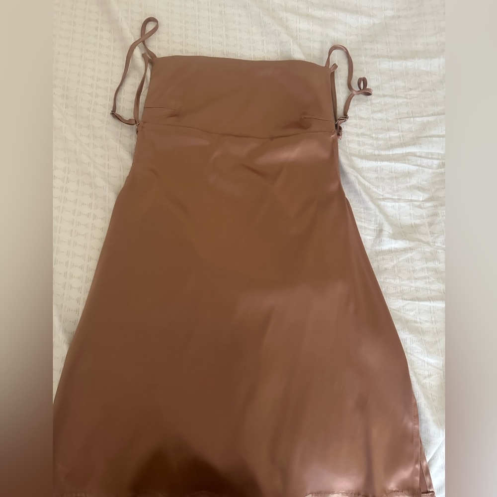 Satin open back mini dress